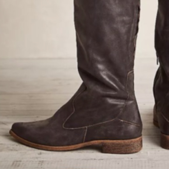 New Free People Brenna Tall Over Knee 7.5 Dark Brown Leather Pointed Toe Western - Picture 5 of 7